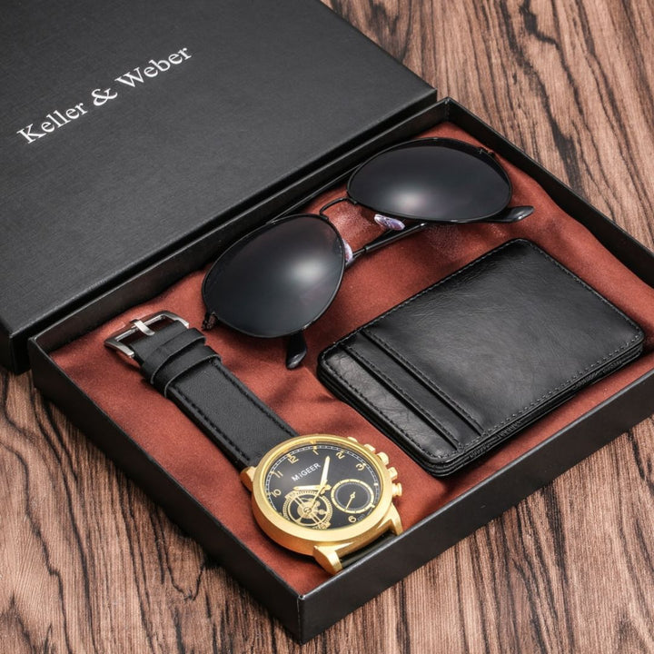 Kit-Relógio-Óculos-Carteira-Modelo-Blackr-relógio-dourado