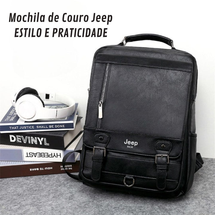 Mochila de Couro Jeep para notebook espaçosa, possui vários compartimentos garante estilo e praticidade.