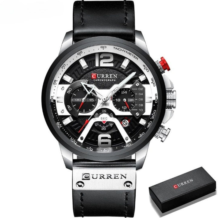 Relógio-Curren-Masculino-Luxo-Preto-com-Prata-pulseira-preta